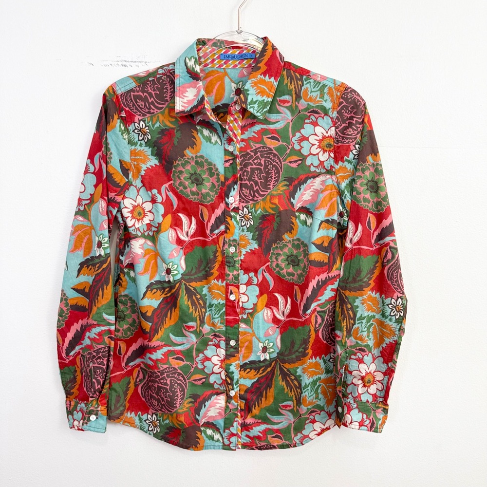 J.‎ McLaughlin Floral Print Button Front Cotton Shirt Small